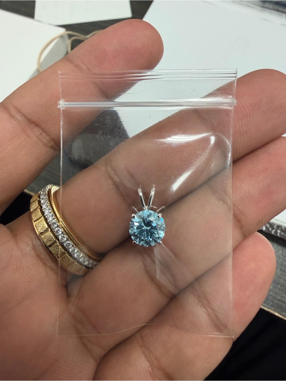 Solid Gold Blue Solitaire Pendant - Fancy Blue Lab Grown Diamond IGI CERT